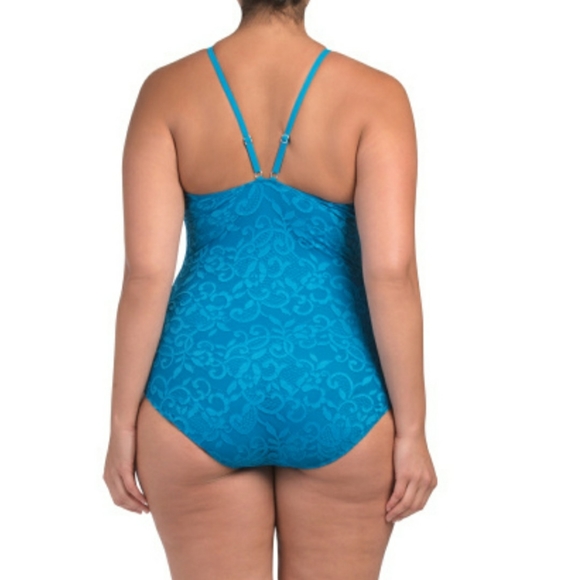 Profile by Gottex Blue Lace High Neck Swimsuit New - Picture 2 of 8